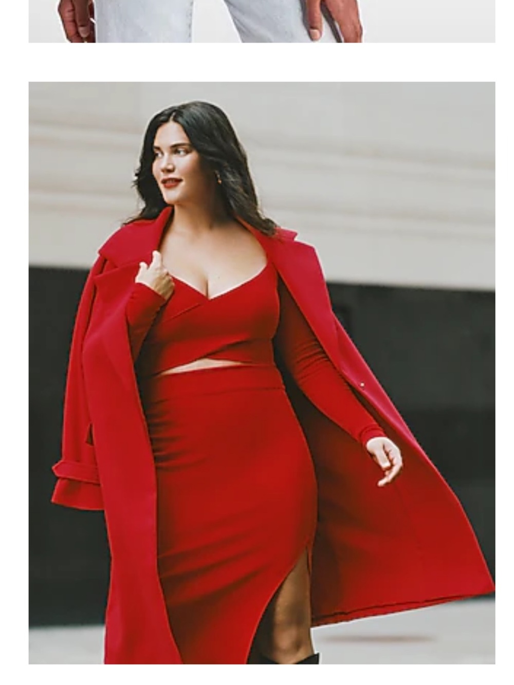 Express Body Contour Red Ribbed Midi Skirt Front Slit Size XL